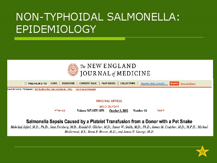 NON-TYPHOIDAL SALMONELLA: EPIDEMIOLOGY 