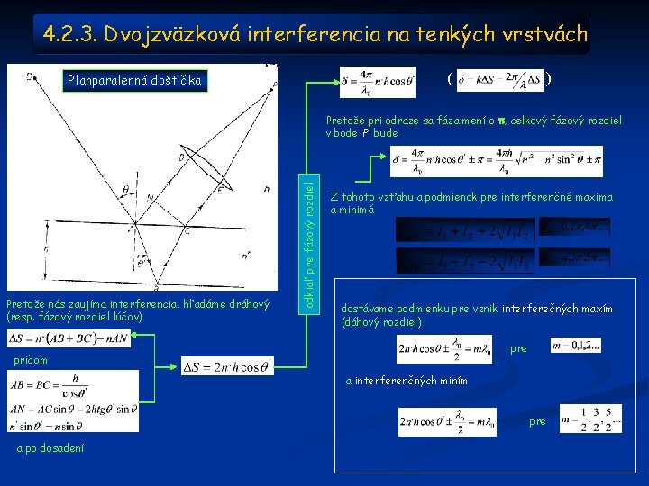 4. 2. 3. Dvojzväzková interferencia na tenkých vrstvách ( Planparalerná doštička ) Pretože nás