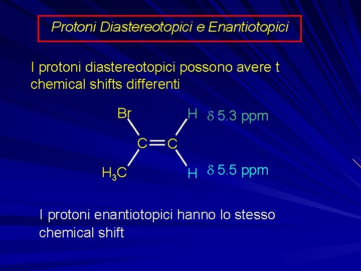 Protoni Diastereotopici e Enantiotopici I protoni diastereotopici possono avere t chemical shifts differenti Br