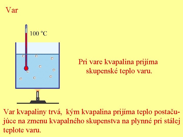 Var Pri vare kvapalina prijíma skupenské teplo varu. Var kvapaliny trvá, kým kvapalina prijíma