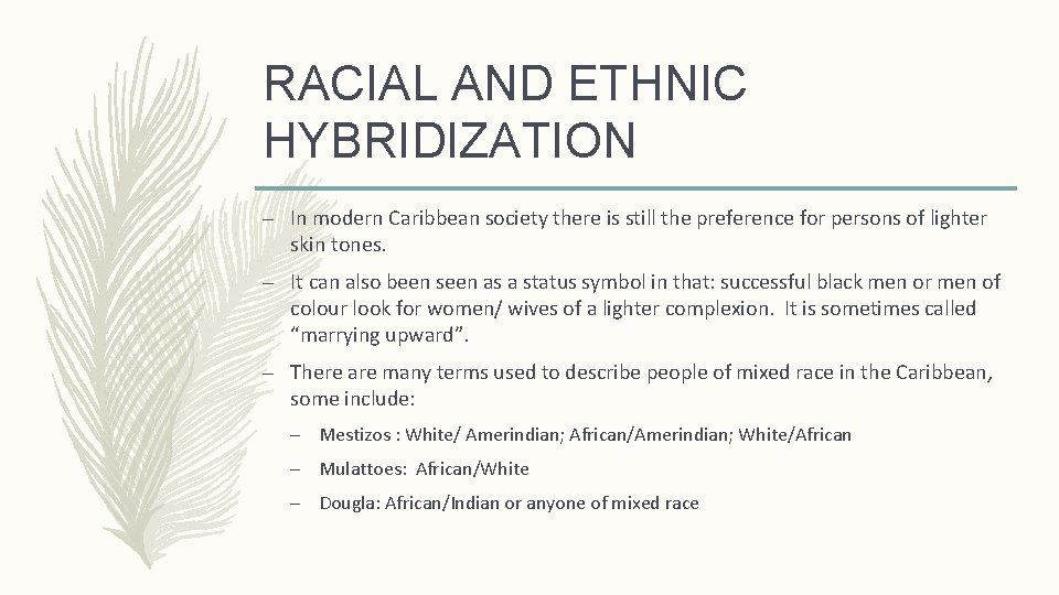 RACIAL AND ETHNIC HYBRIDIZATION – In modern Caribbean society there is still the preference