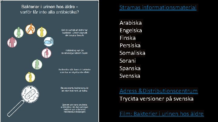 Stramas informationsmaterial Arabiska Engelska Finska Persiska Somaliska Sorani Spanska Svenska Adress &Distributionscentrum Tryckta versioner