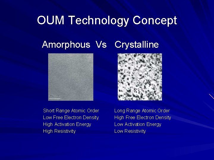 OUM Technology Concept Amorphous Vs Crystalline Short Range Atomic Order Low Free Electron Density