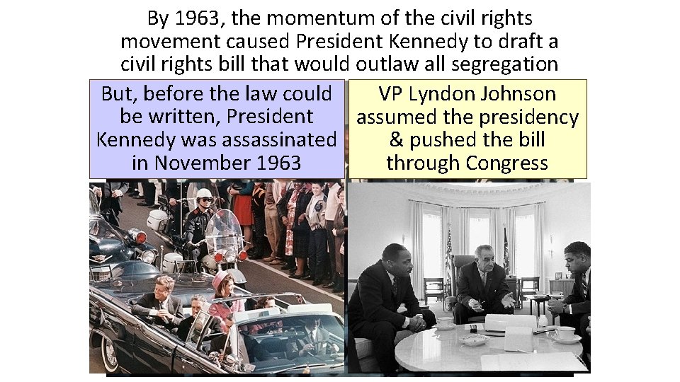 By 1963, the momentum of the civil rights movement caused President Kennedy to draft