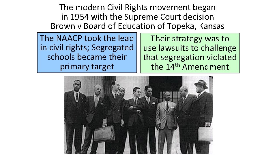 The modern Civil Rights movement began in 1954 with the Supreme Court decision Brown