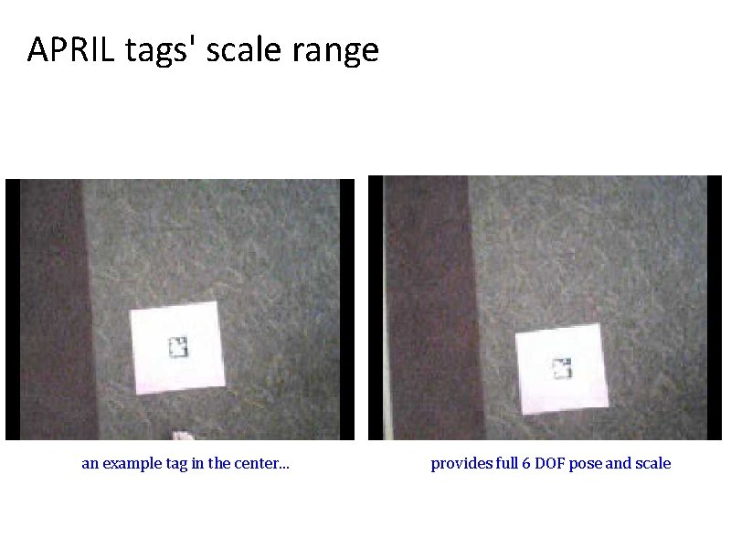 APRIL tags' scale range an example tag in the center. . . provides full