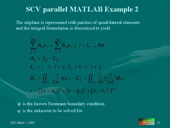 SCV parallel MATLAB Example 2 The airplane is represented with patches of quadrilateral elements