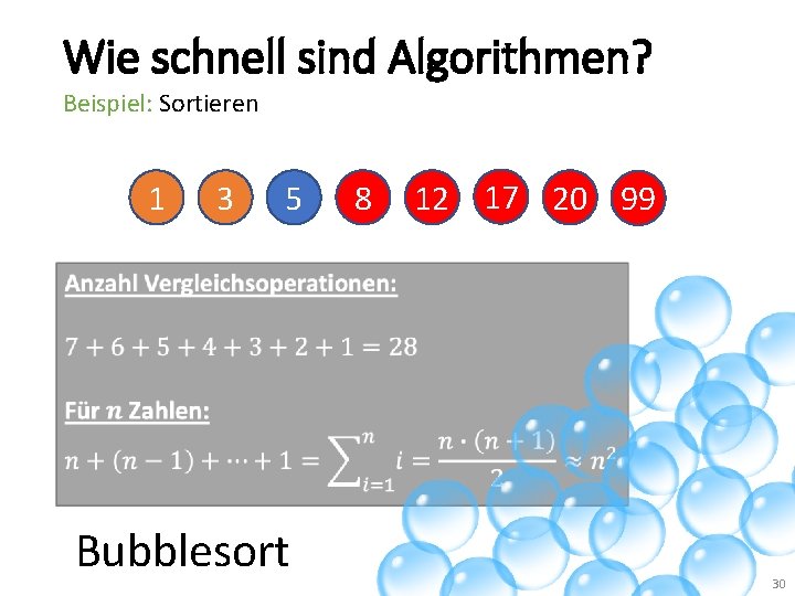 Wie schnell sind Algorithmen? Beispiel: Sortieren 1 3 5 Bubblesort 8 12 17 20