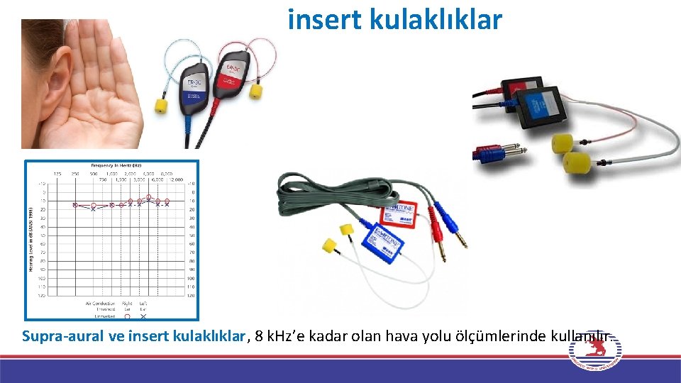 insert kulaklıklar Supra-aural ve insert kulaklıklar, 8 k. Hz’e kadar olan hava yolu ölçümlerinde