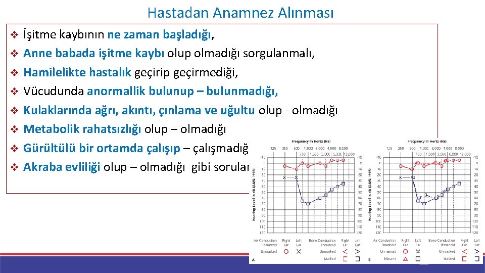 Hastadan Anamnez Alınması v v v v İşitme kaybının ne zaman başladığı, Anne babada