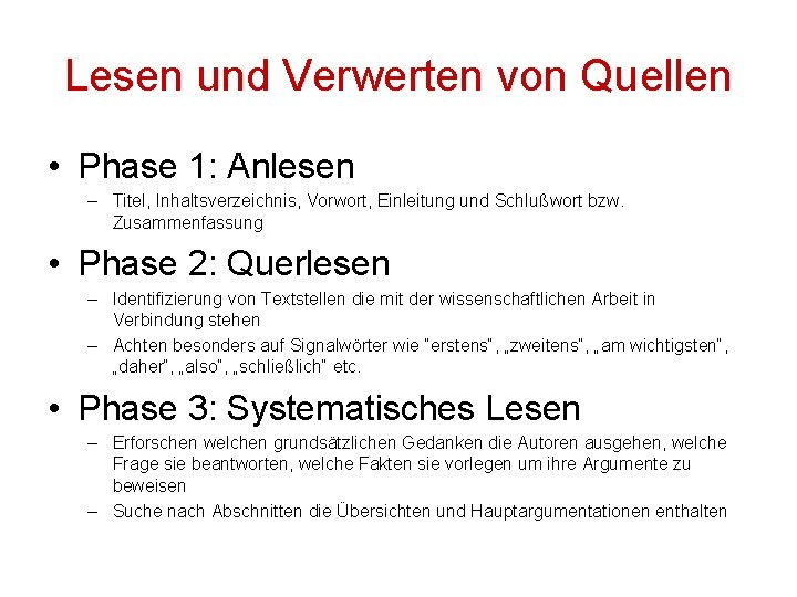 Lesen und Verwerten von Quellen • Phase 1: Anlesen – Titel, Inhaltsverzeichnis, Vorwort, Einleitung