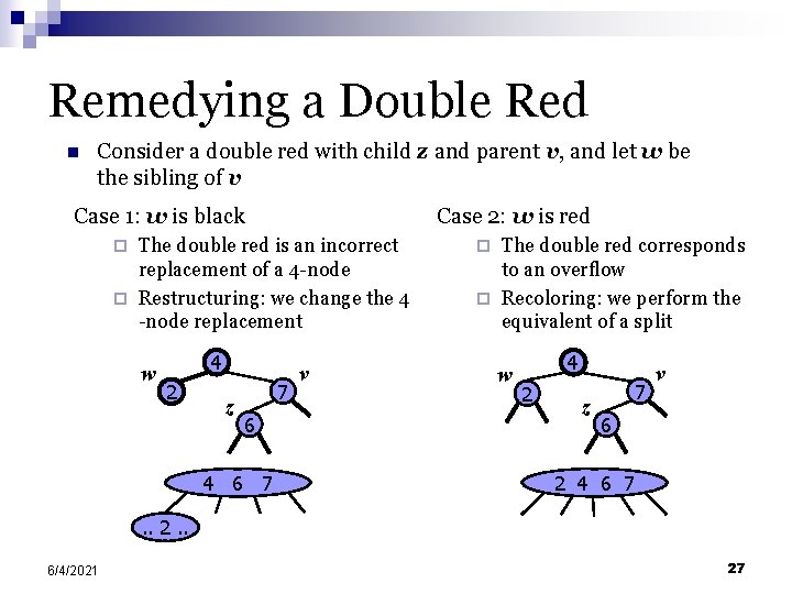 Remedying a Double Red n Consider a double red with child z and parent