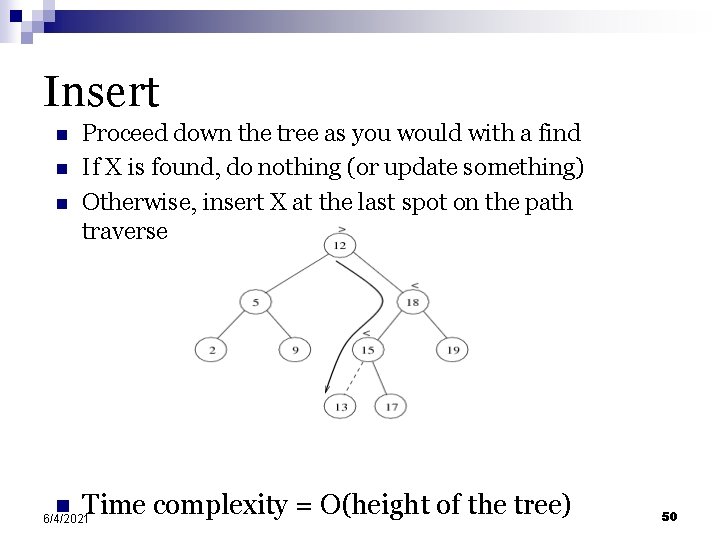 Insert n n Proceed down the tree as you would with a find If