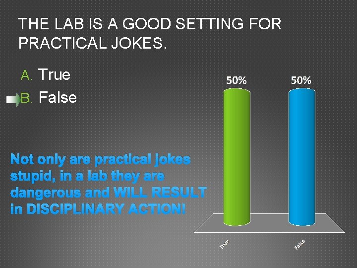 THE LAB IS A GOOD SETTING FOR PRACTICAL JOKES. A. True B. False Not