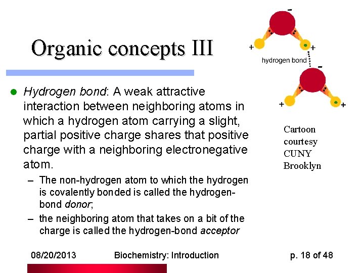 Organic concepts III l Hydrogen bond: A weak attractive interaction between neighboring atoms in