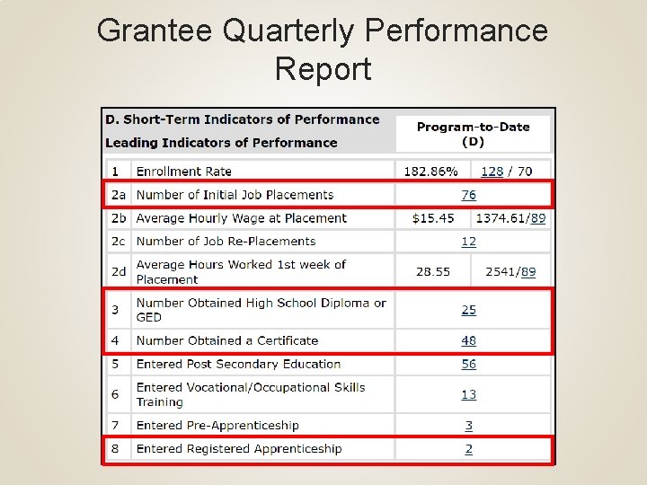 Grantee Quarterly Performance Report 