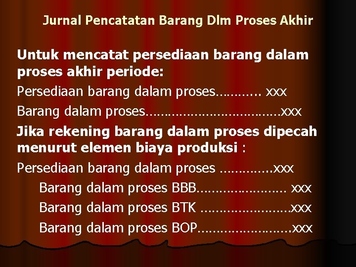 Jurnal Pencatatan Barang Dlm Proses Akhir Untuk mencatat persediaan barang dalam proses akhir periode: