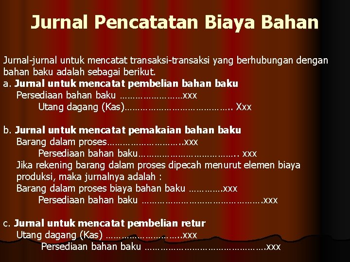 Jurnal Pencatatan Biaya Bahan Jurnal-jurnal untuk mencatat transaksi-transaksi yang berhubungan dengan bahan baku adalah