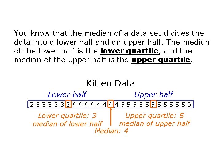 You know that the median of a data set divides the data into a