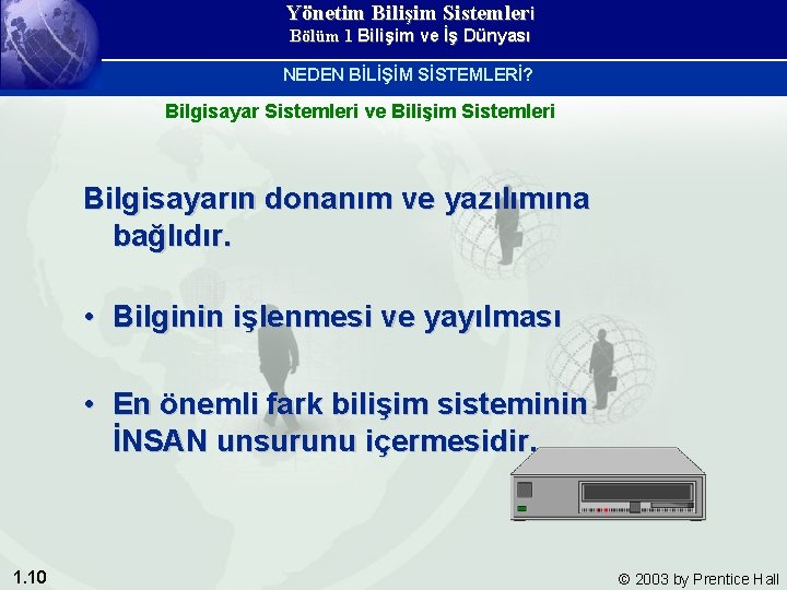 Yönetim Bilişim Sistemleri Bölüm 1 Bilişim ve İş Dünyası NEDEN BİLİŞİM SİSTEMLERİ? Bilgisayar Sistemleri