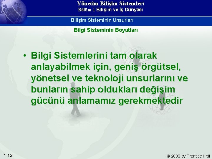 Yönetim Bilişim Sistemleri Bölüm 1 Bilişim ve İş Dünyası Bilişim Sisteminin Unsurları Bilgi Sisteminin