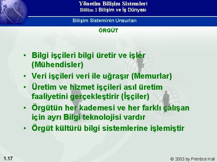 Yönetim Bilişim Sistemleri Bölüm 1 Bilişim ve İş Dünyası Bilişim Sisteminin Unsurları ÖRGÜT •