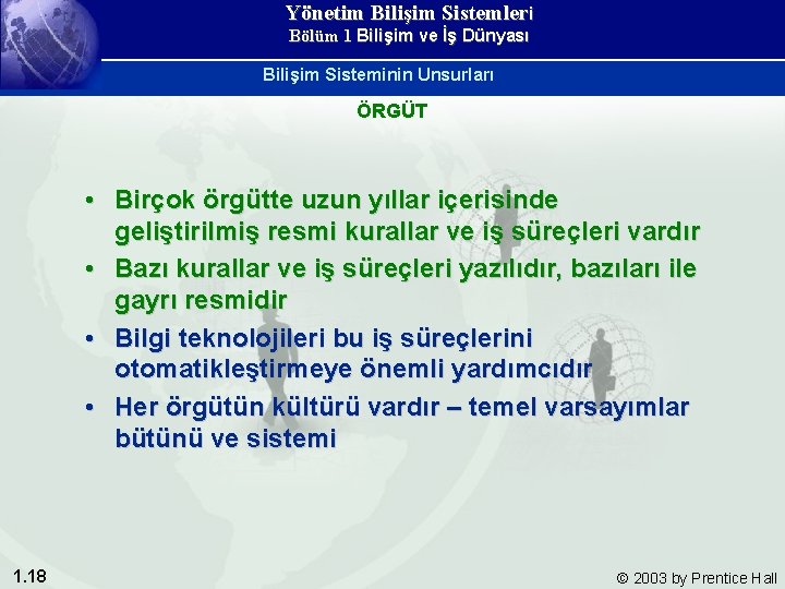 Yönetim Bilişim Sistemleri Bölüm 1 Bilişim ve İş Dünyası Bilişim Sisteminin Unsurları ÖRGÜT •