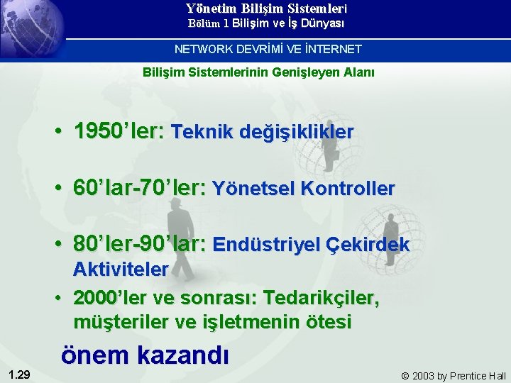 Yönetim Bilişim Sistemleri Bölüm 1 Bilişim ve İş Dünyası NETWORK DEVRİMİ VE İNTERNET Bilişim