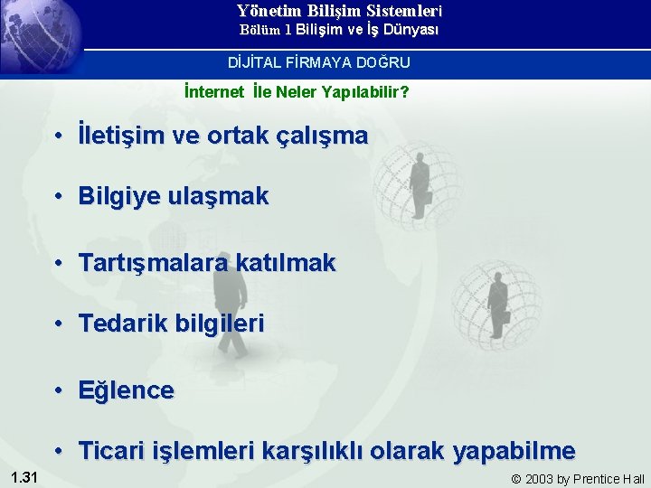 Yönetim Bilişim Sistemleri Bölüm 1 Bilişim ve İş Dünyası DİJİTAL FİRMAYA DOĞRU İnternet İle