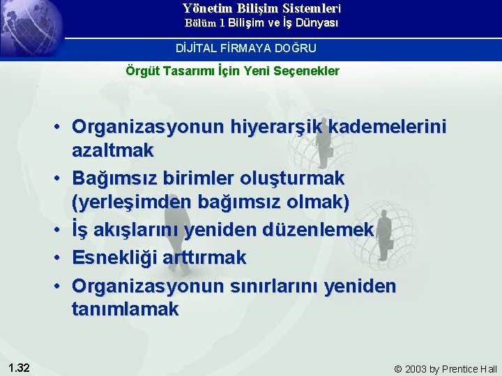 Yönetim Bilişim Sistemleri Bölüm 1 Bilişim ve İş Dünyası DİJİTAL FİRMAYA DOĞRU Örgüt Tasarımı