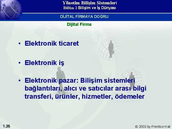 Yönetim Bilişim Sistemleri Bölüm 1 Bilişim ve İş Dünyası DİJİTAL FİRMAYA DOĞRU Dijital Firma