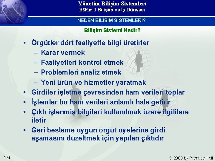 Yönetim Bilişim Sistemleri Bölüm 1 Bilişim ve İş Dünyası NEDEN BİLİŞİM SİSTEMLERİ? Bilişim Sistemi