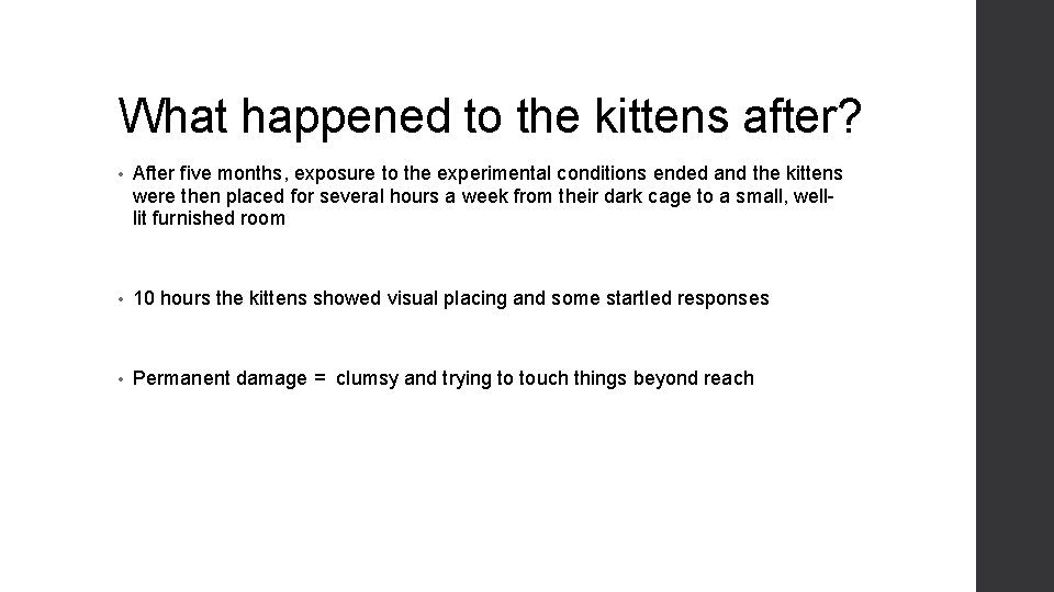 What happened to the kittens after? • After five months, exposure to the experimental