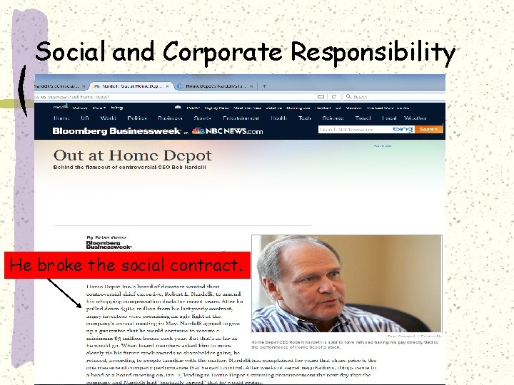 Social and Corporate Responsibility He broke the social contract. 