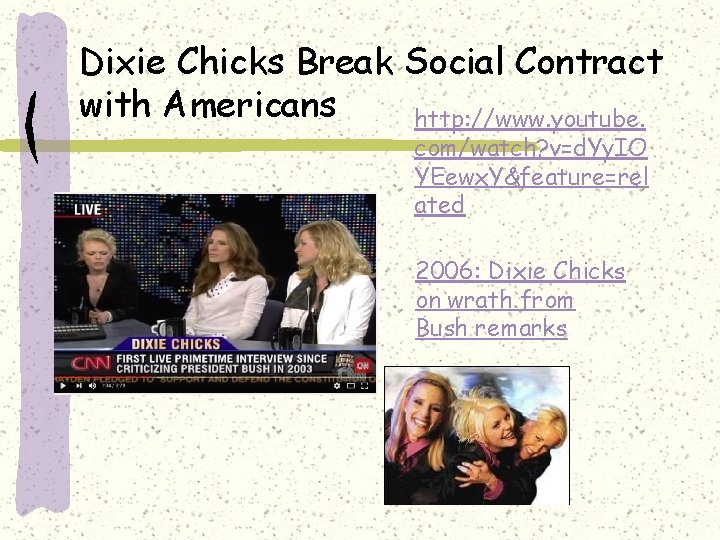 Dixie Chicks Break Social Contract with Americans http: //www. youtube. com/watch? v=d. Yy. IO