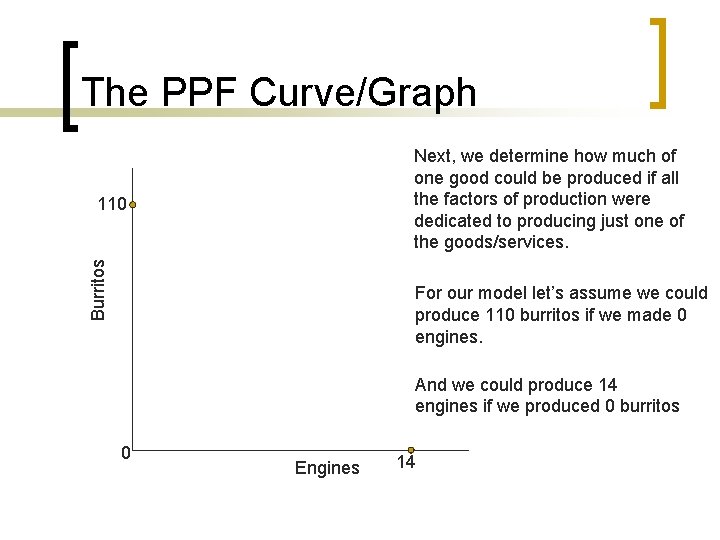 The PPF Curve/Graph Next, we determine how much of one good could be produced