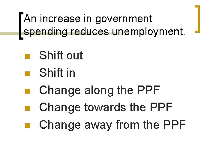 An increase in government spending reduces unemployment. n n n Shift out Shift in