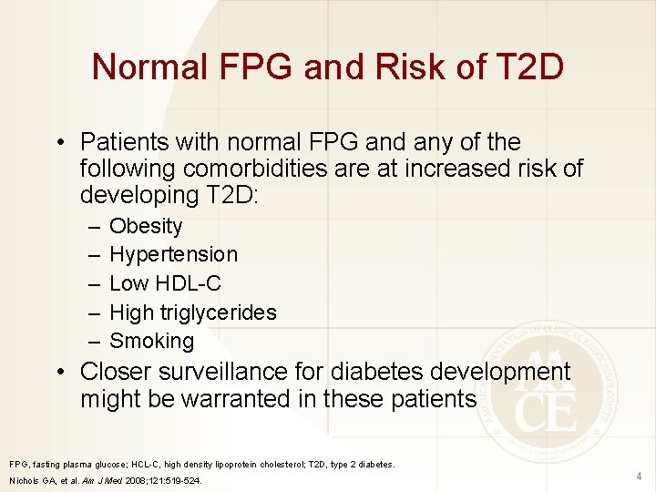 Normal FPG and Risk of T 2 D • Patients with normal FPG and