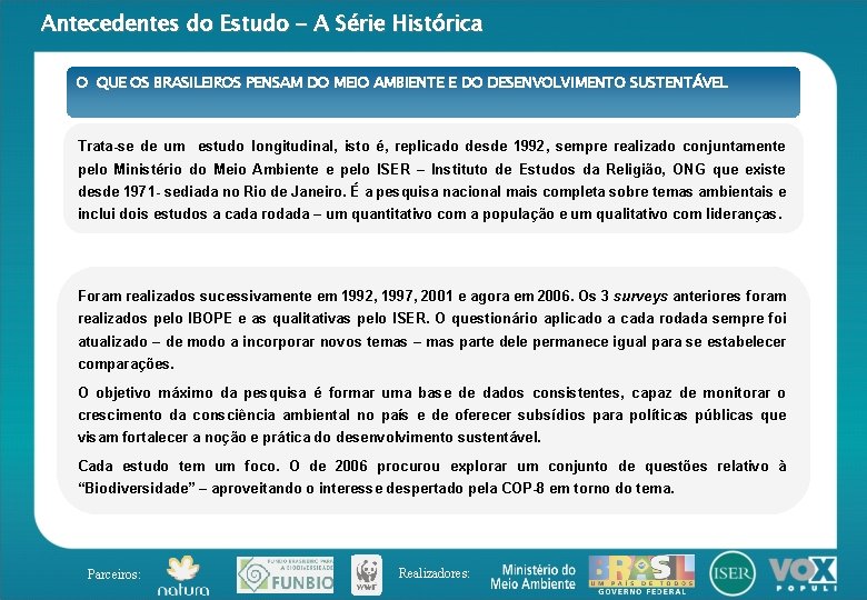 Antecedentes do Estudo - A Série Histórica O QUE OS BRASILEIROS PENSAM DO MEIO