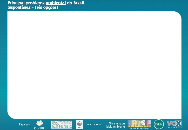 Principal problema ambiental do Brasil (espontânea - três opções) Parceiros: Realizadores: 