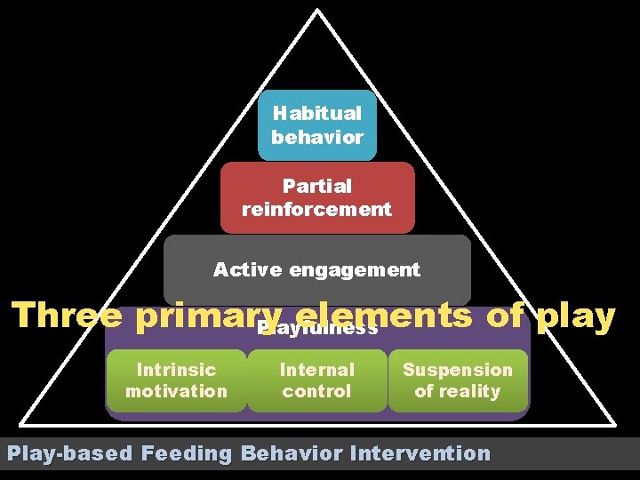 Habitual behavior Partial reinforcement Active engagement Three primary elements of play ` Playfulness Intrinsic