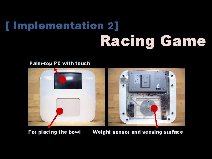 [ Implementation 2] Racing Game Palm-top PC with touch screen For placing the bowl