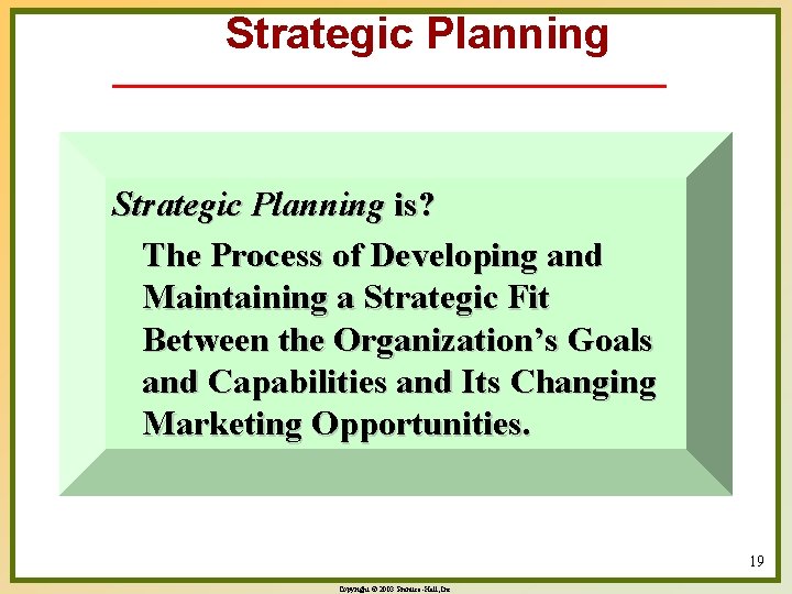 Strategic Planning is? The Process of Developing and Maintaining a Strategic Fit Between the
