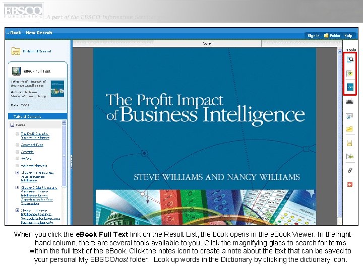 When you click the e. Book Full Text link on the Result List, the