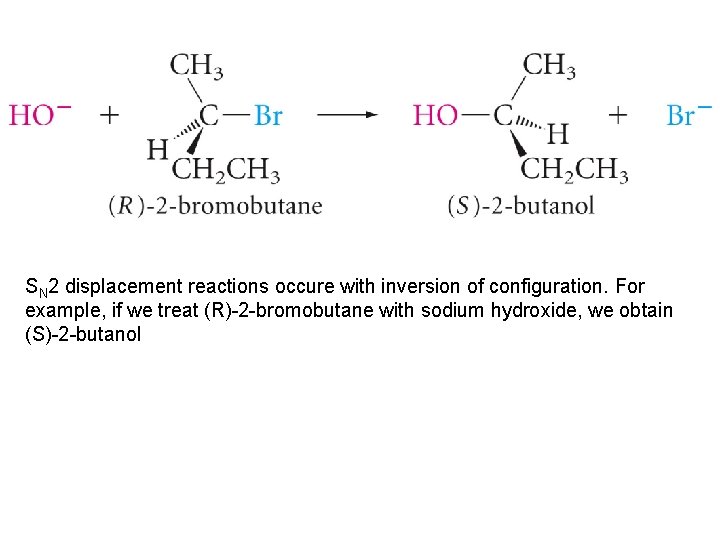 SN 2 displacement reactions occure with inversion of configuration. For example, if we treat SN 2 displacement reactions occure with inversion of configuration. For example, if we treat