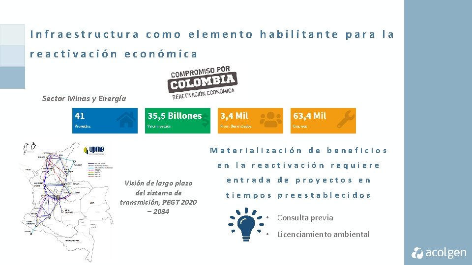 Infraestructura como elemento habilitante para la reactivación económica Sector Minas y Energía Materialización de