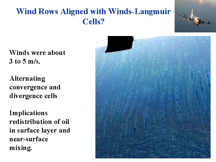 Wind Rows Aligned with Winds-Langmuir Cells? Winds were about 3 to 5 m/s. Alternating