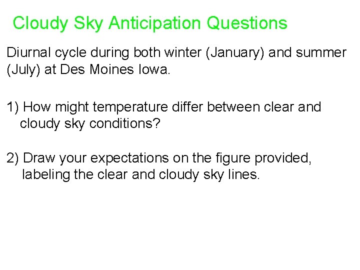 Cloudy Sky Anticipation Questions Diurnal cycle during both winter (January) and summer (July) at