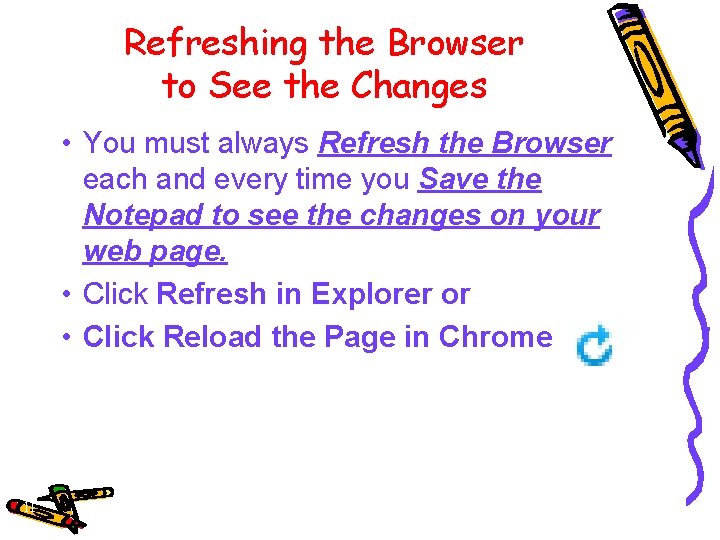 Refreshing the Browser to See the Changes • You must always Refresh the Browser