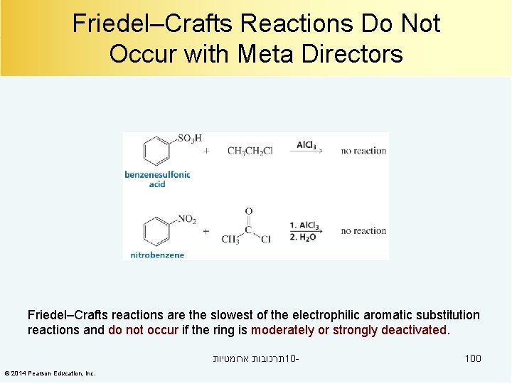 Friedel–Crafts Reactions Do Not Occur with Meta Directors Friedel–Crafts reactions are the slowest of